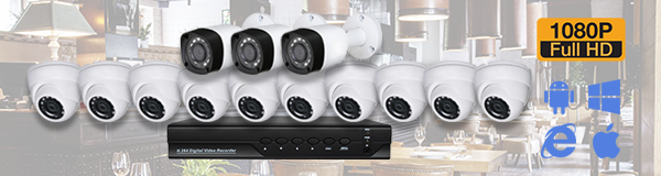 Система видеонаблюдения из 13 камер видеонаблюдения в ресторане с качеством изображения FullHD (1080P).