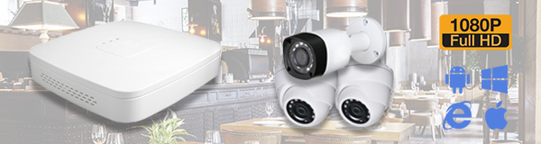 Система видеонаблюдения из 3 камеры видеонаблюдения в ресторане с качеством изображения FullHD (1080P).